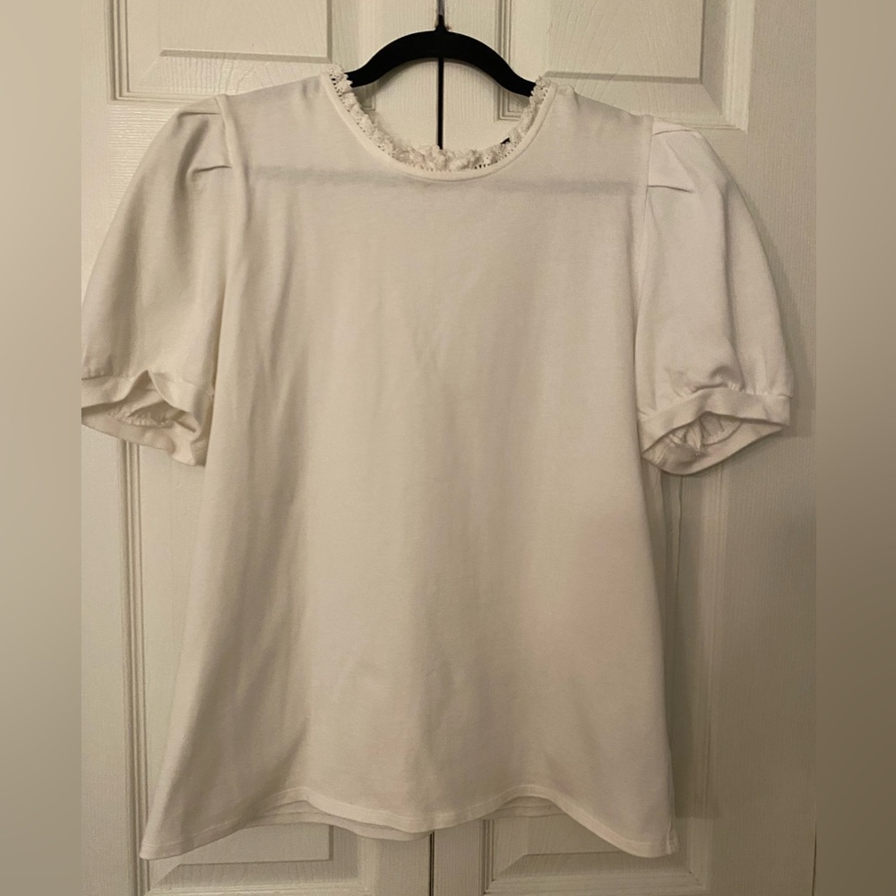 Who What Wear White Puff‎ Sleeve Top Large